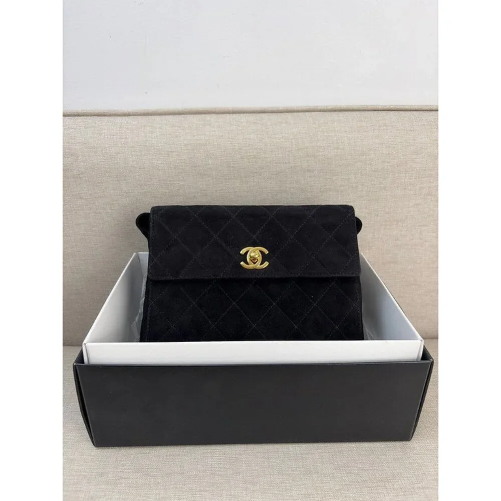 CHANEL Black Suede Vintage Vanity Shoulder Bag 24K GHW